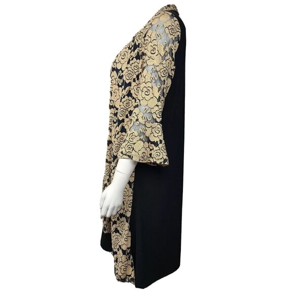 Haani Dress Womens Size L Large Black Tan Floral Lace Bell Sleeve Layered Look - Picture 2 of 6